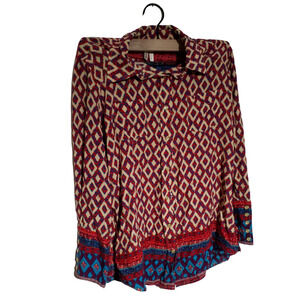 Roper Diamond Print Snap Front Top Boho Contrast Trim Small